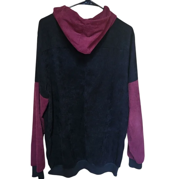 12 Reverb Black Maroon Corduroy Lighweight Guys Hoodie, L - Picture 2 of 7